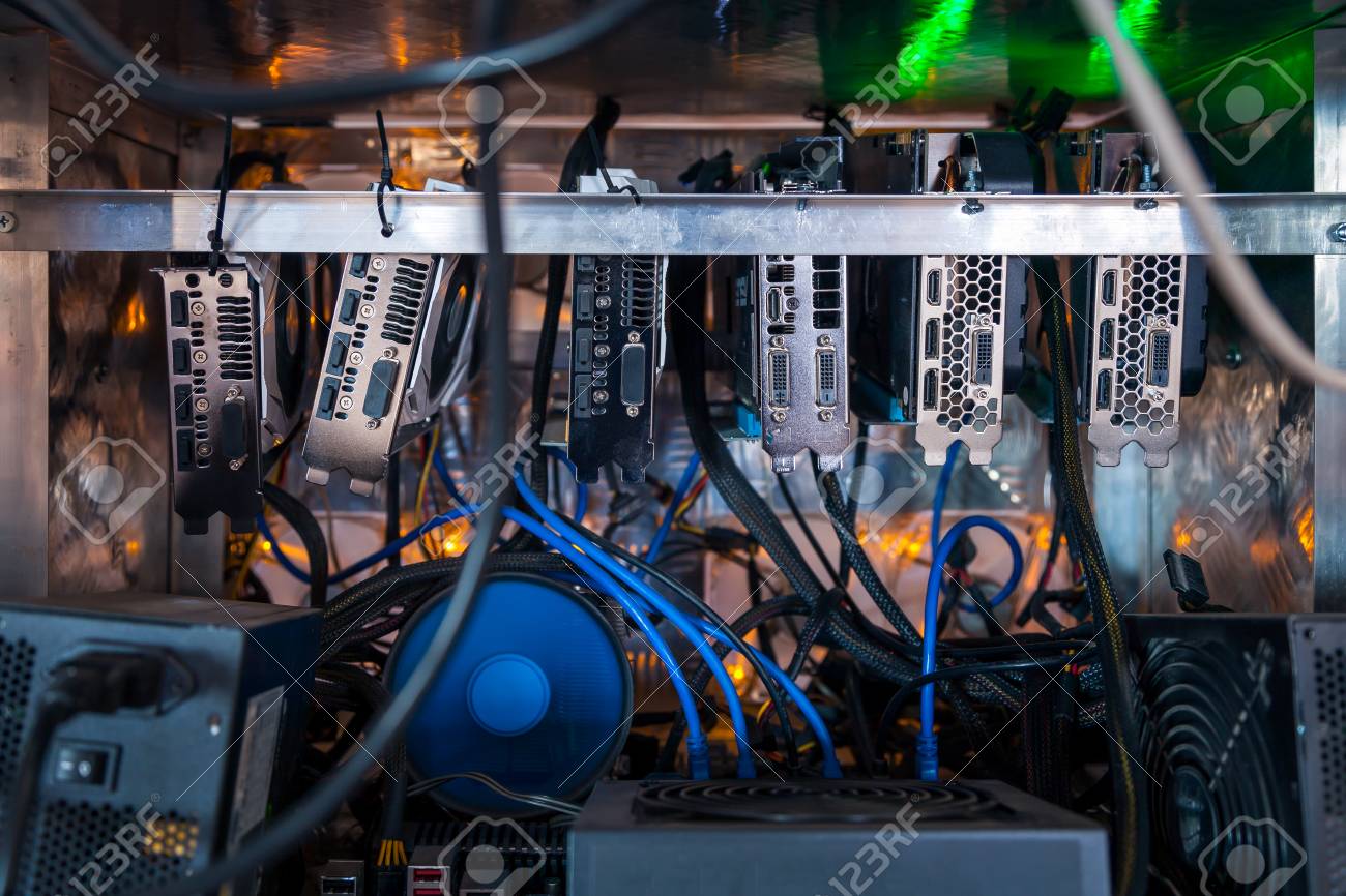 Close Up Graphic Card Of Computer Working For Bitcoin Mining - 